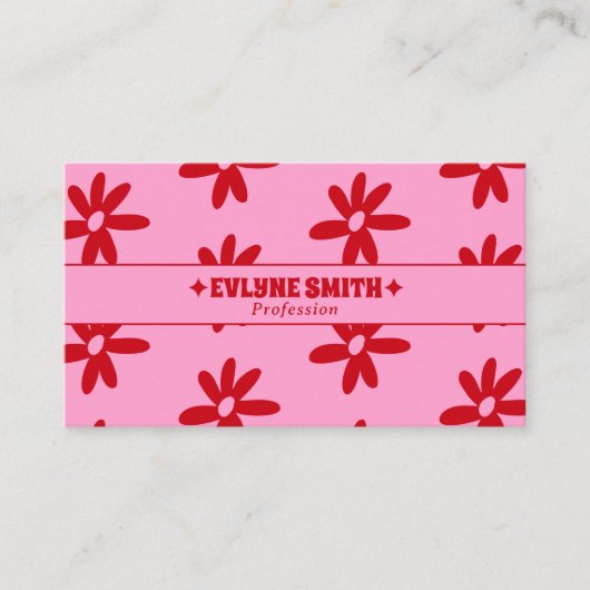 Retro Pink Red Groovy Floral Boho Girly Trendy 名刺 (正面)