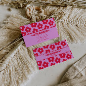 Retro Pink Red Groovy Floral Boho Girly Trendy 名刺