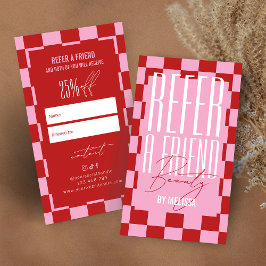 Retro Pink & Red Groovy Refer a Friend Spa Salon 紹介カード