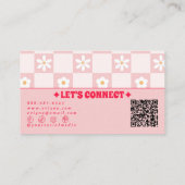 Retro Pink Red QR Code Checkered Groovy Floral 名刺 (裏面)