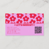 Retro Pink Red QR Code Groovy Floral Boho Girly  名刺 (裏面)