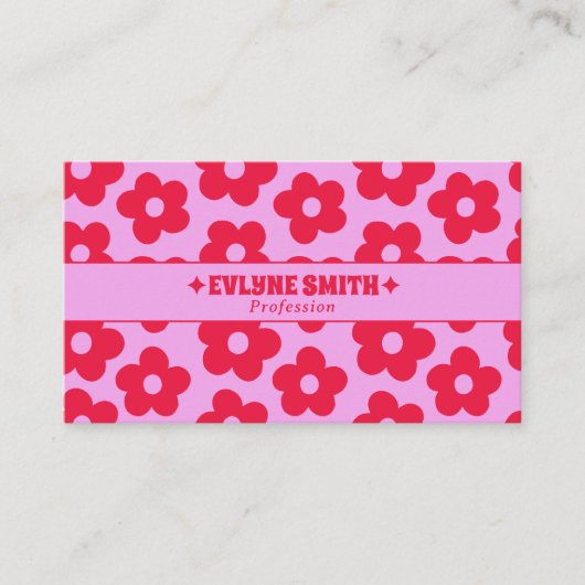 Retro Pink Red QR Code Groovy Floral Boho Girly  名刺 (正面)