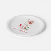 Retro Pink Santa Baby christmas baby shower ペーパープレート (アングル)