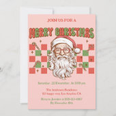 Retro Pink Santa Merry Christmas Party 招待状 (正面)