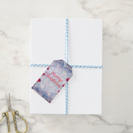 Retro Pink & Silver Merry Christmas  ギフトタグ (より糸付き)