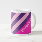 Retro Pink Sky Stripes with Name ジャンボコーヒーマグカップ (正面右)