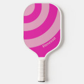 Retro Pink Sky Three Circle Stripe with Name ピックルボールラケット (裏面)