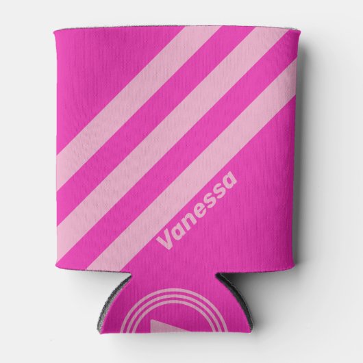 Retro Pink Sky Three Stripes with Name 缶クーラー (正面)