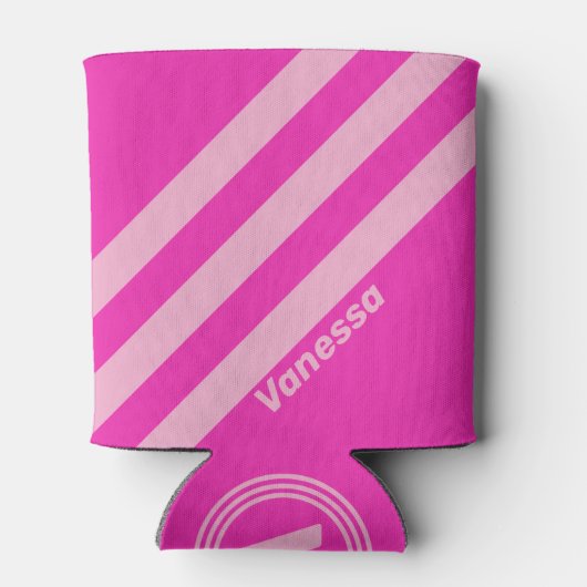 Retro Pink Sky Three Stripes with Name 缶クーラー (裏面)