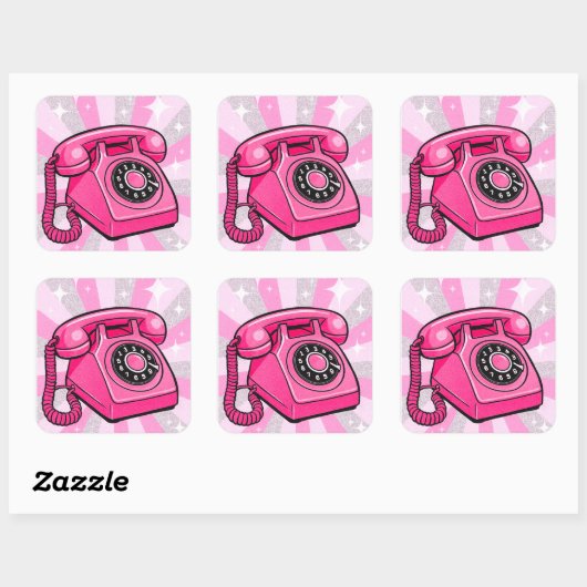 Retro Pink Sparkle Rotary Landline Phone スクエアシール (シート)