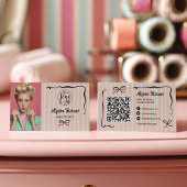 Retro Pink Striped Quirky Hair photo qr code Logo 名刺