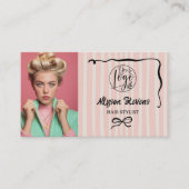 Retro Pink Striped Quirky Hair photo qr code Logo 名刺 (正面)