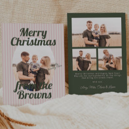 Retro Pink Stripes Boho Oval Photo Christmas シーズンカード