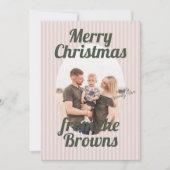Retro Pink Stripes Boho Oval Photo Christmas シーズンカード (正面)
