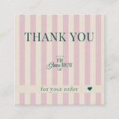 Retro Pink Stripes Green Bakery Logo Thank You  スクエア名刺 (正面)