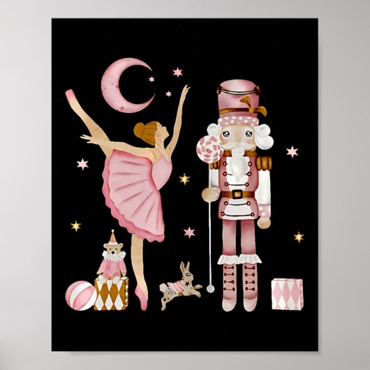 Retro Pink Sugar Plum Fairy Nutcracker Christmas C ポスター (正面)