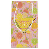 Retro Pink Summer Citrus Fruit Birthday スモールペーパーバッグ (正面)