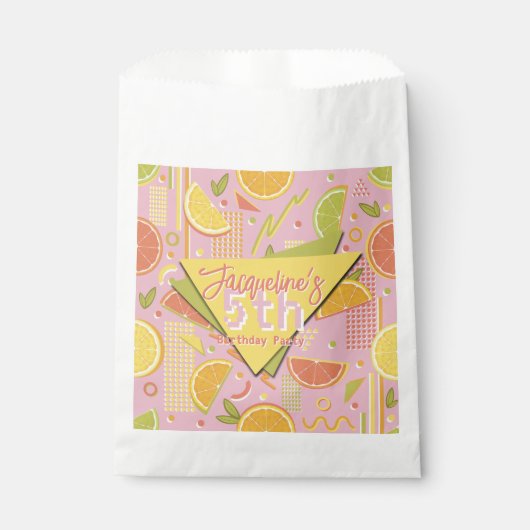 Retro Pink Summer Citrus Fruit Birthday フェイバーバッグ (正面)