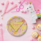 Retro Pink Summer Citrus Fruit Birthday ペーパープレート (パーティー)