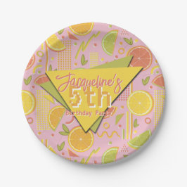 Retro Pink Summer Citrus Fruit Birthday ペーパープレート