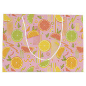 Retro Pink Summer Citrus Fruit Birthday ラージペーパーバッグ (裏面)