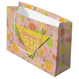 Retro Pink Summer Citrus Fruit Birthday ラージペーパーバッグ