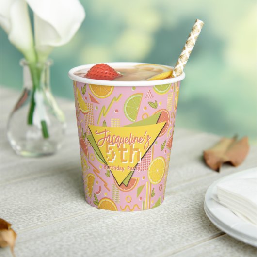 Retro Pink Summer Citrus Fruit Birthday 紙コップ (インサイチュ)