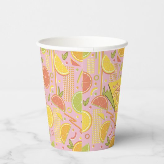 Retro Pink Summer Citrus Fruit Birthday 紙コップ (右)