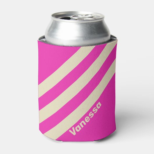 Retro Pink Three Stripes with Name 缶クーラー (缶正面)