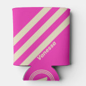 Retro Pink Three Stripes with Name 缶クーラー (裏面)