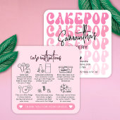 Retro Pink Trendy Cake Pops Care Instructions Card スクエア名刺