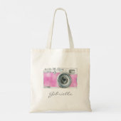 Retro Pink Watercolor Camera Personalized トートバッグ (裏面)