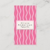 Retro Pink Wavy Stripes Trendy Boho Girly QR Code 名刺 (正面)