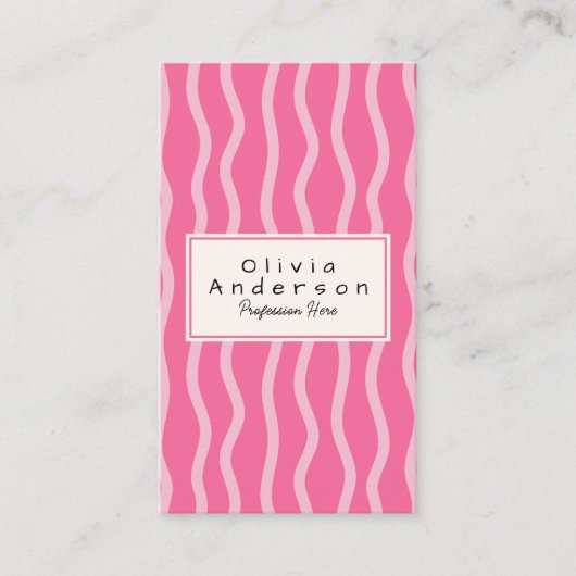Retro Pink Wavy Stripes Trendy Boho Girly QR Code 名刺 (正面)