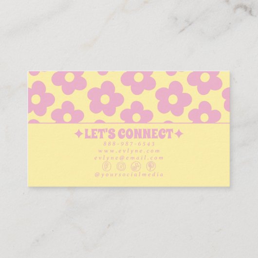 Retro Pink Yellow Groovy Floral Girly Unique 70s 名刺 (裏面)