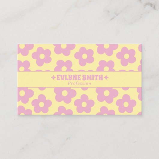 Retro Pink Yellow Groovy Floral Girly Unique 70s 名刺 (正面)