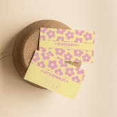 Retro Pink Yellow Groovy Floral Girly Unique 70s 名刺