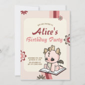 Retro Pink Yellow Pastel Baby Dragon Birthday 招待状 (正面)