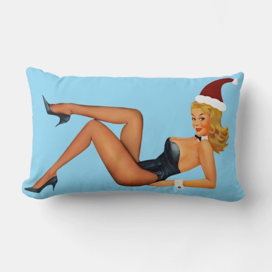 RETRO PINUP GIRL CHRISTMAS LUMBAR PILLOW ランバークッション (正面)