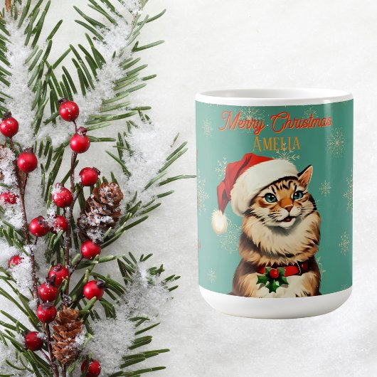 Retro Pinup Vintage Cat Christmas  コーヒーマグカップ