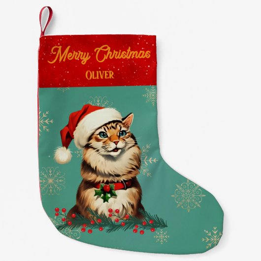 Retro Pinup Vintage Cat Christmas Stocking  スモールクリスマスストッキング (正面)