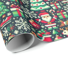 Retro Pixel Art Christmas Wrapping Paper ラッピングペーパー