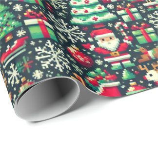 Retro Pixel Art Christmas Wrapping Paper ラッピングペーパー