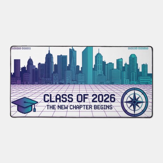 Retro Pixel Art Class of 2026 Cyberpunk Cityscape  デスクマット (正面)