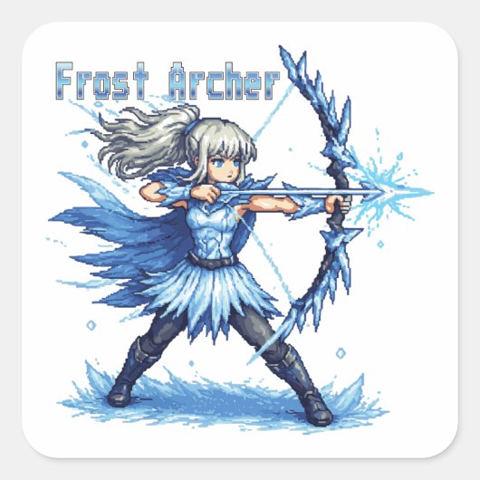 Retro Pixel Art Frost Archer Warrior スクエアシール (正面)