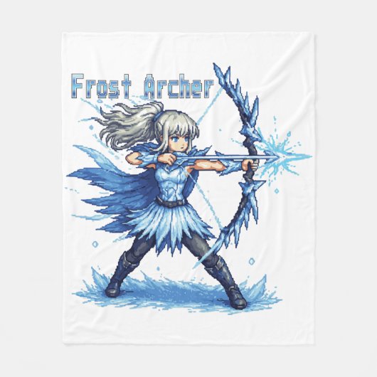 Retro Pixel Art Frost Archer Warrior フリースブランケット (正面)