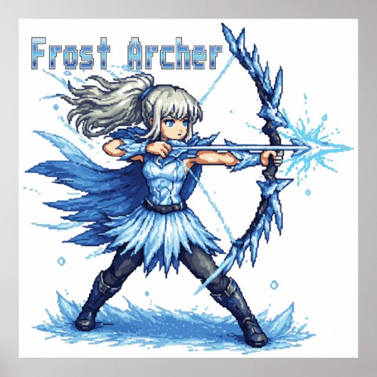 Retro Pixel Art Frost Archer Warrior ポスター (正面)