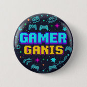 Retro Pixel Art Gaming Button Design" 缶バッジ (正面)