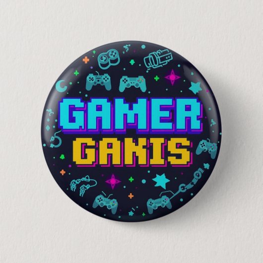 Retro Pixel Art Gaming Button Design" 缶バッジ (正面)
