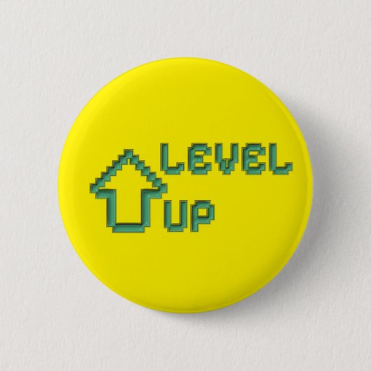 Retro Pixel Art Level Up Pin Button 缶バッジ (正面)